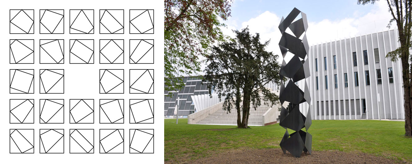 „VOM FESTEN, DAS WEICHE“ (2008) Notationsgrafik (links); Notationsobjekt, 2015 (rechts)